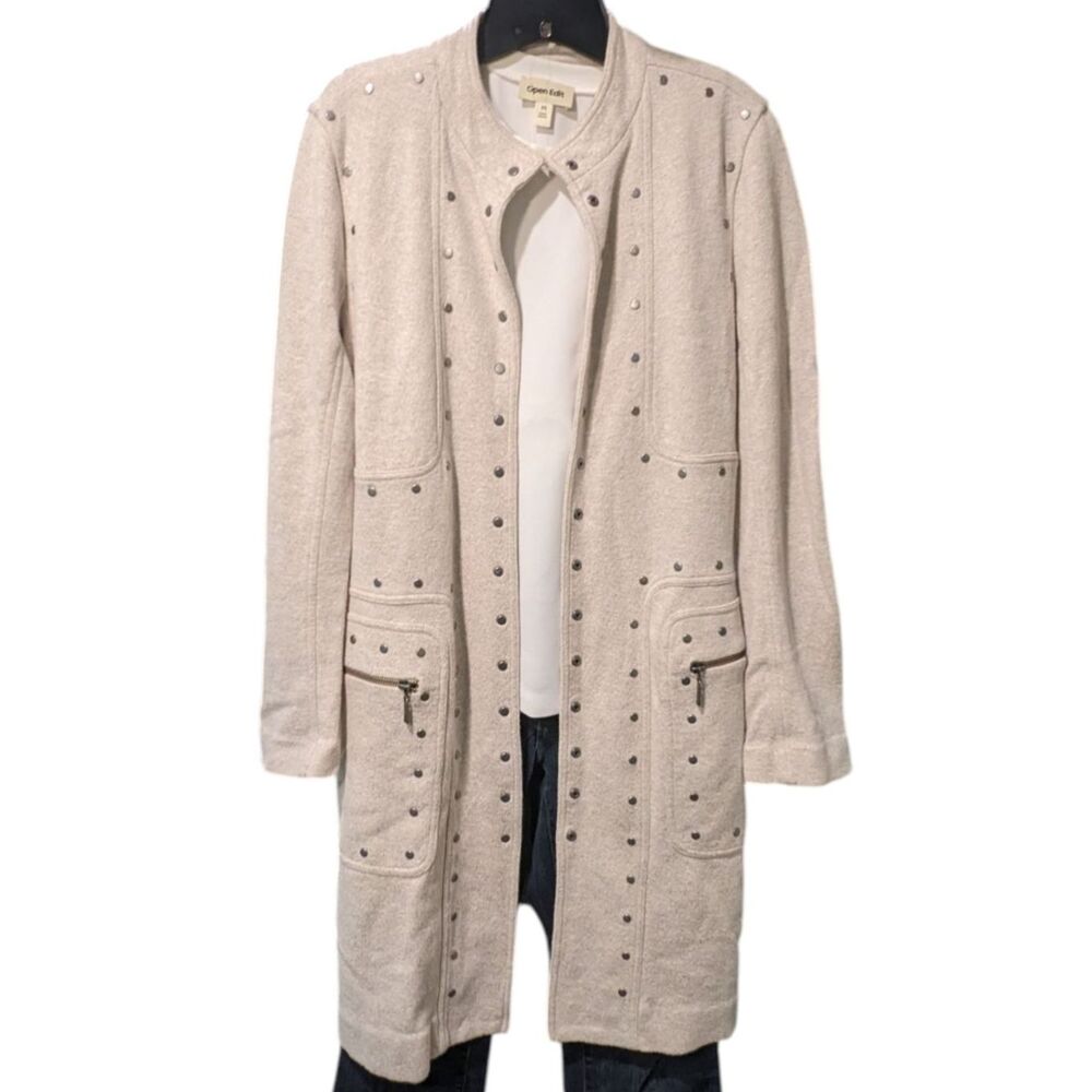 NIC+ZOE Studded Military Utility Jacket L Oatmeal Longline